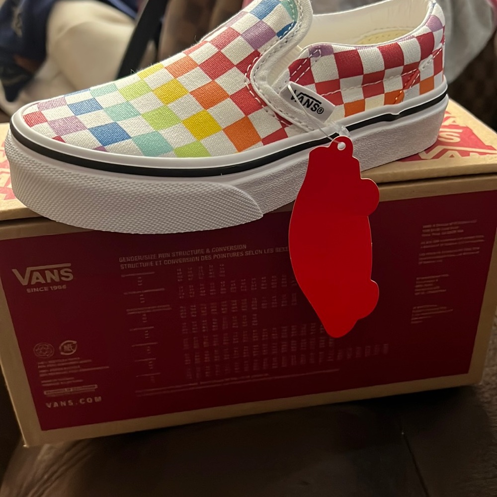VANS checkerboard rainbow slip on 11.0 girls/boys NWT